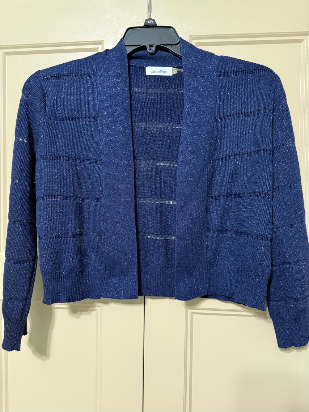 Calvin Klein Navy Open-Front Cropped Knit Cardigan